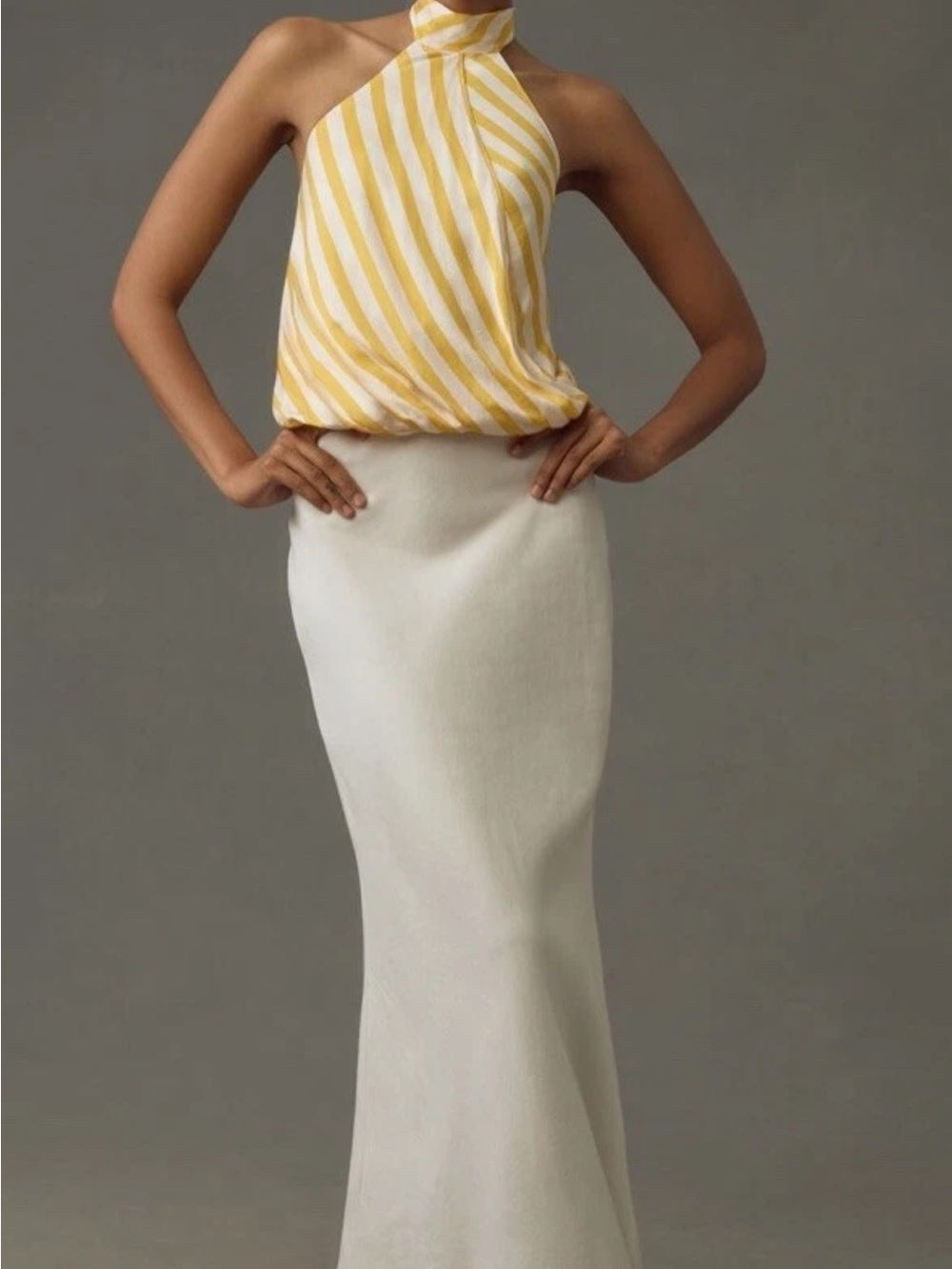 Anthropologie Yellow and White Striped Halter Bubble Tank - Picture 2 of 9